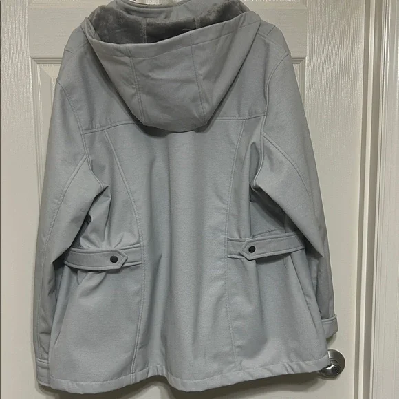 Free Country Light Gray Water Resistant Rain Coat with Removable Hood sz 2X - Picture 13 of 16